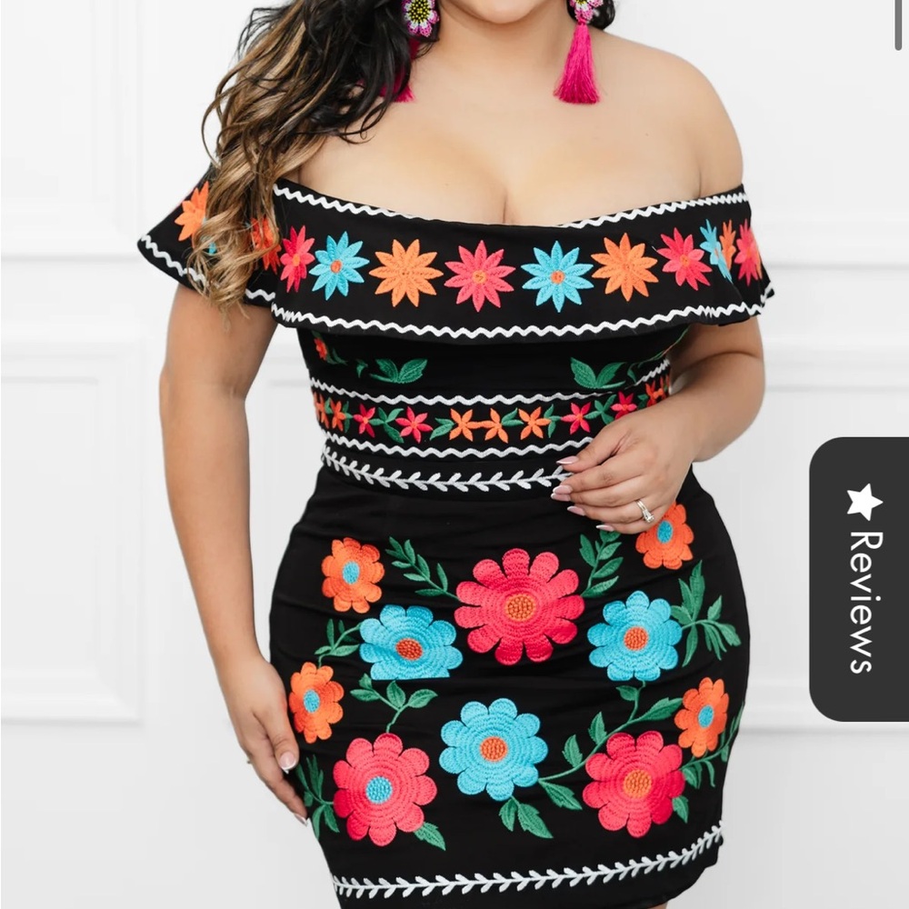Floral Embroidered Off-Shoulder Dress La Nena 2 piece set